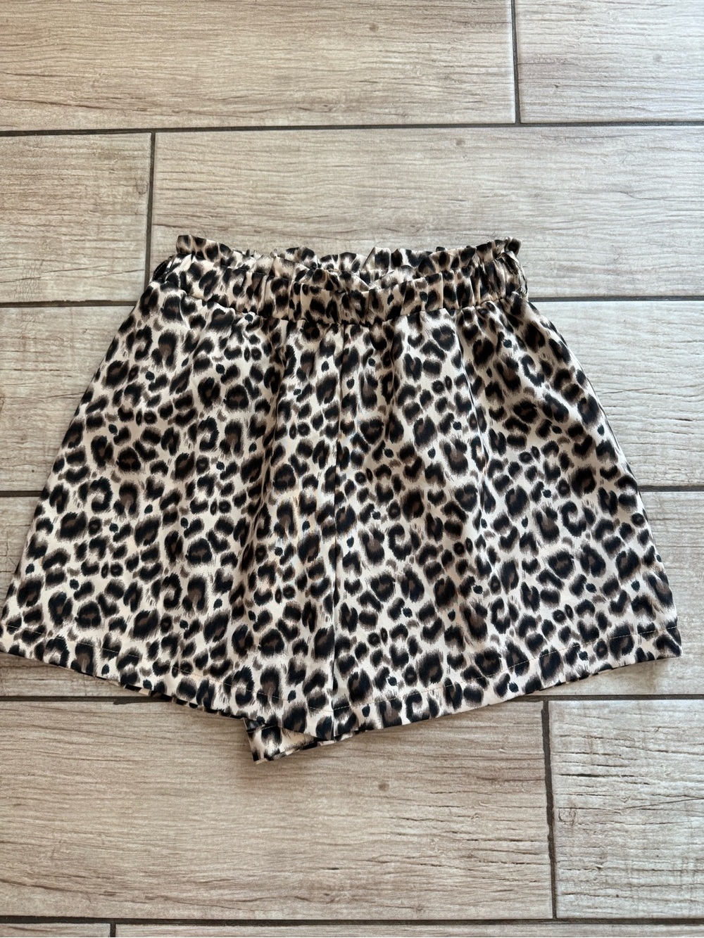 SHEIN Leopard Print Elastic-Waist Skort - Beige & Black